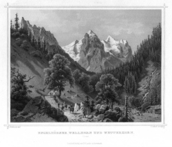 Stahlstich Engelhörner, Wellhorn und Wetterhorn