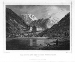 Stahlstich das Hospiz auf dem grossen St. Bernhard