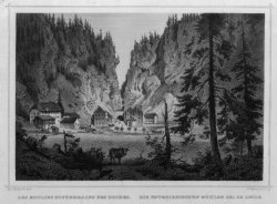 Stahlstich die unterirdischen Mühlen bei le Locle